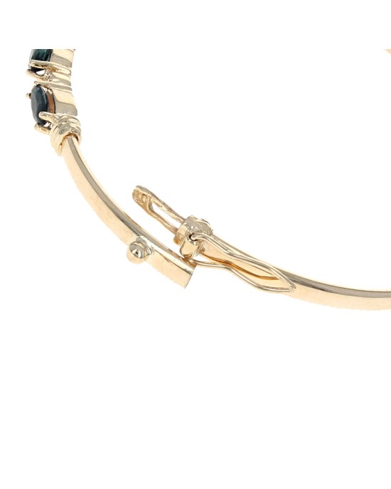 Alternating Blue Sapphire and Diamond Bangle Bracelet in Yellow Gold